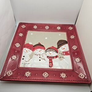 St. Nicholas Square Warm Wishes Snowman Square Serving Plate Hand Painted